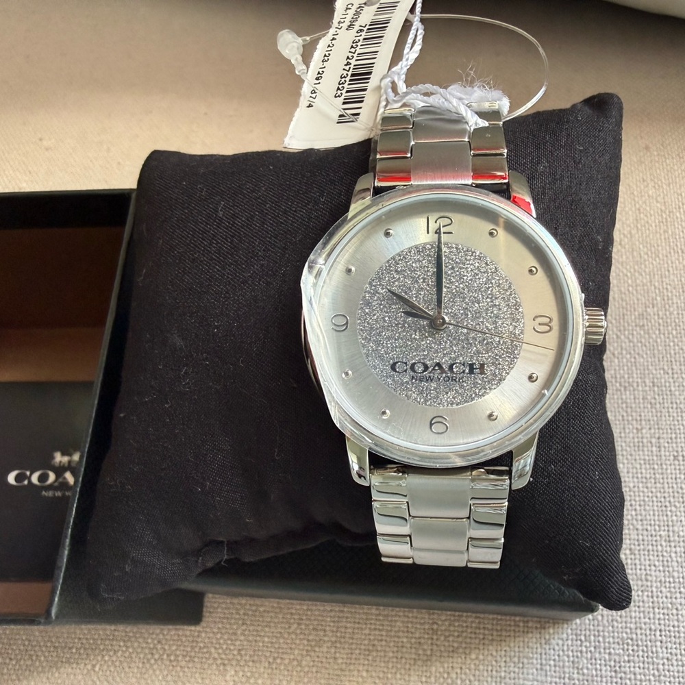 Coach Silver and White Watch with Glitter Dial